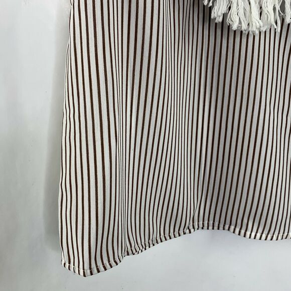 Line & Dot White Brown Stripe Cowl Neck Tassle Trim Blouse NWOT Size XS - Picture 4 of 7